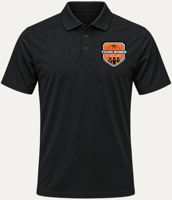 Black Young Women of Excellence polo with the program shield on the chest